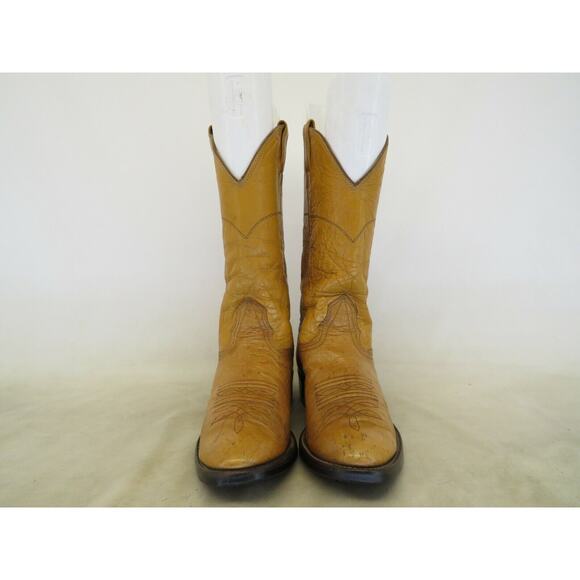 NOCONA Brown Leather Ostrich Cowboy Western Boots Mens Size 7 D